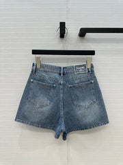 CC 25 Embroidered Short Blue Denim Cotton