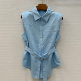 Loewe 25 Lace-up Waist Sleeveless Shirt Blue Linen
