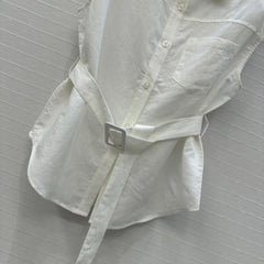 Loewe 25 Lace-up Waist Sleeveless Shirt White Linen