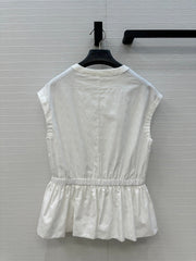 DIOR WHITE SLEEVELESS TOP WITH RUCHED WAIST