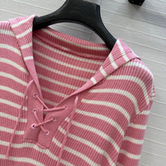 DIOR PINK STRIPED LONG-SLEEVE KNIT SWEATER