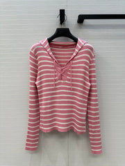 DIOR PINK STRIPED LONG-SLEEVE KNIT SWEATER