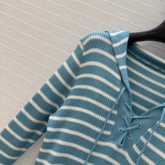 DIOR MUTED BLUE-GREY STRIPED LONG-SLEEVE KNIT SWEATER