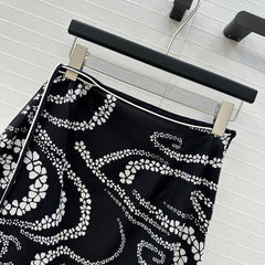 CC 25 Wave Pattern Long Skirt Black Silk Cotton