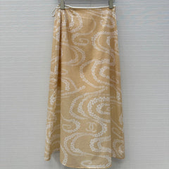 CC 25 Wave Pattern Long Skirt Yellow Silk Cotton