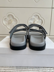 LV TWO-STRAP SANDALS 25S IN GREY DENIM AND CALFSKIN WITH SILVER HARDWARE