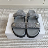 LV TWO-STRAP SANDALS 25S IN GREY DENIM AND CALFSKIN WITH SILVER HARDWARE