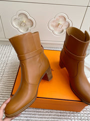 HM 25S FRENCHIE 50 ANKLE BOOT 50 MM IN BROWN LAMBSKIN WITH SILVER HARDWARE