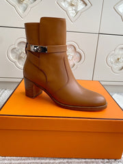 HM 25S FRENCHIE 50 ANKLE BOOT 50 MM IN BROWN LAMBSKIN WITH SILVER HARDWARE