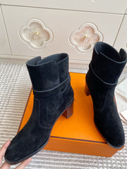 HM 25S FRENCHIE 50 ANKLE BOOT 50 MM IN BLACK SUEDE WITH SILVER HARDWARE