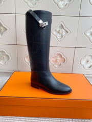 HM 25S JUMPING BOOTS IN BLACK LAMBSKIN WITH SILVER HARDWARE