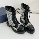 D-UNIT ANKLE BOOT BLACK CALFSKIN WITH WHITE AND BLACK CANNAGE TWEED