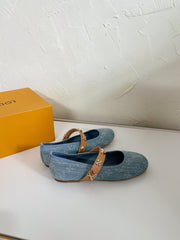 ROMY FLAT BALLERINA IN LIGHT BLUE MONOGRAM DENIM