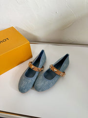ROMY FLAT BALLERINA IN LIGHT BLUE MONOGRAM DENIM