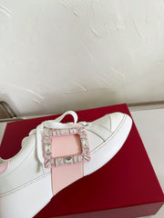 VIV' SKATE SNEAKERS IN WHITE CALFSKIN LIGHT PINK GLITTER STRAP AND CRYSTAL BUCKLE