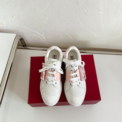 VIV' SKATE SNEAKERS IN WHITE CALFSKIN LIGHT PINK GLITTER STRAP AND CRYSTAL BUCKLE