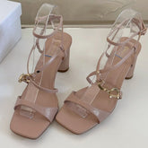 MEDIUM SQUARE HEEL SANDAL IN BLUSH PINK LAMBSKIN
