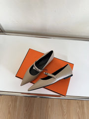 KIARA FLAT PUMP IN KHAKI BROWN CALFSKIN