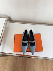 KIARA FLAT PUMP IN CERULEAN BLUE CALFSKIN