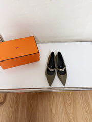 KIARA FLAT PUMP IN ARMY GREEN CALFSKIN