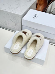 CELINE 25S GEORGIA SLIDE IN SHEARLING IN IVORY