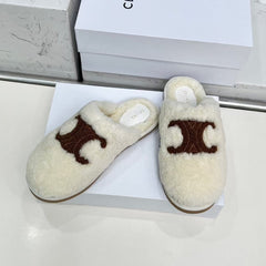 CELINE 25S GEORGIA SLIDE IN SHEARLING IN IVORY