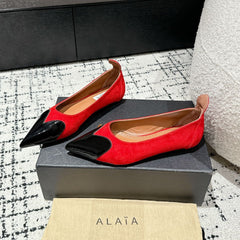 ALAIA PUMP 1 CM IN CHERRY RED SUEDE MIX BLACK CALFSKIN