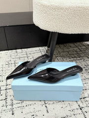 PRADA 25S POINTED-TOE MULES IN BLACK CALFSKIN