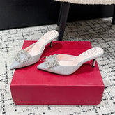 ROGER VIVIER 25S EFFLORESCENCE MULES 65MM IN BLING SILVER EMBELLISHED CRYSTALS
