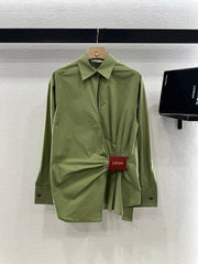 LOEWE GREEN LONG SLEEVE SHIRT WITH PLEATED WAIST
