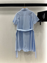 BELTED STRIPED EMBROIDERED DRESS 25S IN COTTON 265664