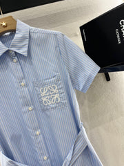 BELTED STRIPED EMBROIDERED DRESS 25S IN COTTON 265664