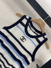 CHANEL STRIPED SLEEVELESS KNIT TOP 263401