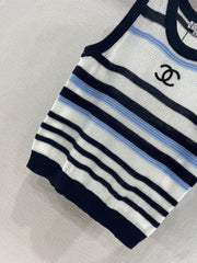 CHANEL STRIPED SLEEVELESS KNIT TOP 263401