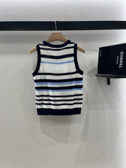 CHANEL STRIPED SLEEVELESS KNIT TOP 263401