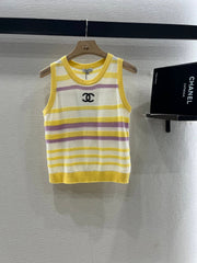 CHANEL STRIPED SLEEVELESS KNIT TOP 263403