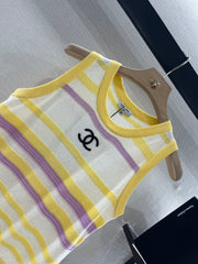 CHANEL STRIPED SLEEVELESS KNIT TOP 263403