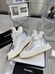 MARTIN BOOTS IN SILVER CALFSKIN AND LAMB FUR LINING