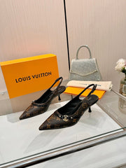 6AM SLINGBACK HIGH HEELS 55 MM IN CHOCOLATE BROWN MONOGRAM LAMBSKIN