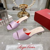 CRYSTAL HEEL MULE IN LIGHT PURPLE SILK
