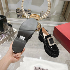 VIV' RANGERS LOAFERS IN BLACK PATENT CALFSKIN CRYSTAL BUCKLE