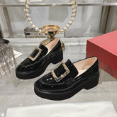 VIV' RANGERS LOAFERS IN BLACK PATENT CALFSKIN GOLD BUCKLE