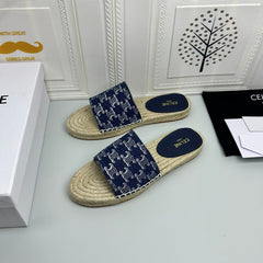 NEW FLAT FISHERMAN SLIPPERS NAVY BLUE COTTON CANVAS