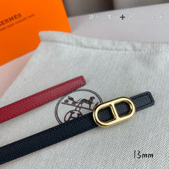 HM MAILLON H BELT BUCKLE & REVERSIBLE BLACK LEATHER STRAP 13 MM GOLD HARDWARE