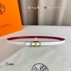 HM MAILLON H BELT BUCKLE & REVERSIBLE WHITE LEATHER STRAP 13 MM GOLD HARDWARE