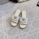 PLATFORM SLIPPERS IN WHITE WOOL AND LAMBSKIN