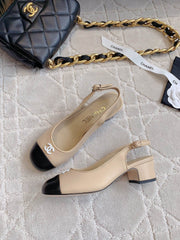 SLINGBACKS IN BEIGE CREAM MIX BLACK SHEEPSKIN