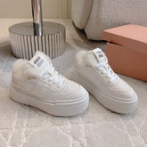 THICK SOLE SNEAKERS IN WHITE LAMBSKIN WITH RABBIT FUR LINING