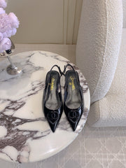 FLAT SLINGBACKS 2 CM IN BLACK PATENT CALFSKIN