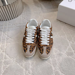 CELINE 25S JOGGER LOW LACE UP SNEAKER IN LEOPARD PRINT CALFSKIN AND SUEDE